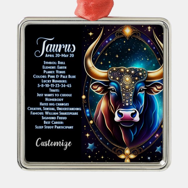 Personalised Jewel Galaxy Zodiac Taurus Metal Tree Decoration (Front)