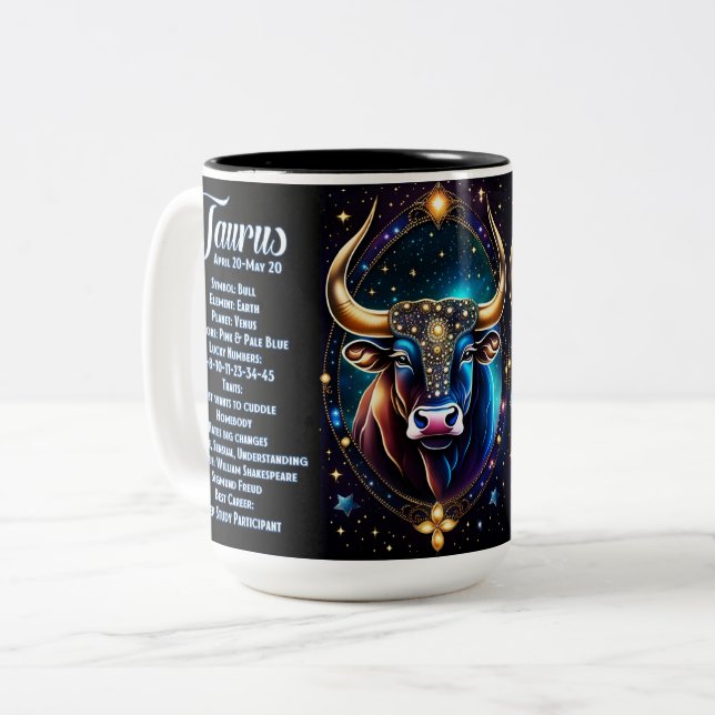 Personalised Jewel Galaxy Zodiac Taurus Two-Tone Coffee Mug (Front Left)