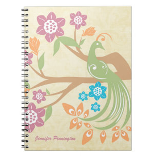 Personalised jewel toned floral peacock notebook