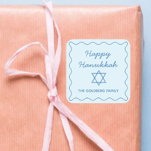 Personalised Jewish Star Blue Happy Hanukkah Gift Square Sticker