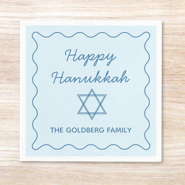Personalised Jewish Star Blue Happy Hanukkah Party Napkin (Creator Uploaded)
