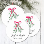 Personalised Jingle And MIngle Christmas Round Paper Coaster<br><div class="desc">These Christmas party paper coasters are decorated with watercolor green mistletoe,  a red ribbon,  and stylish script typography that says "Jingle And Mingle"
Easily customisable.
Original Watercolour © Michele Davies.</div>
