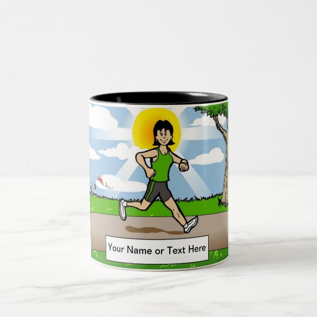 Personalised Jogger, Runner - Female Cartoon Two-Tone Coffee Mug (Center)