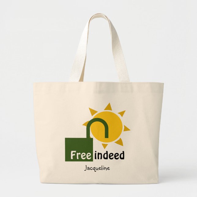 Personalised John 8:36 FREE INDEED Christian Large Tote Bag (Front)