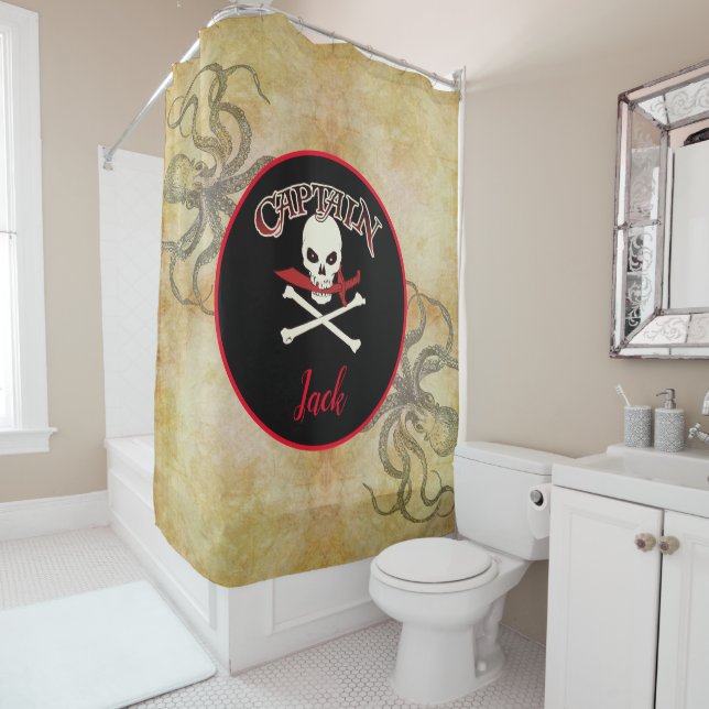 Personalised Jolly Roger (Cutlass) Shower Curtain (In Situ)