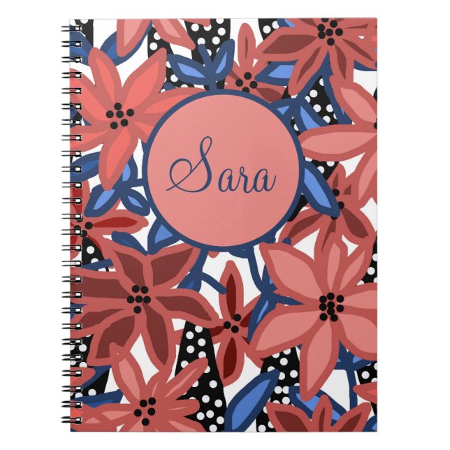 Personalised Journal Red Floral Tropical Design (Front)