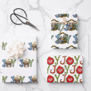 Personalised Joy Baby Jesus Religious Christmas Wrapping Paper Sheet