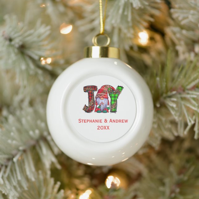 Personalised Joy Gnomes Merry Christmas   Ceramic Ball Christmas Ornament (Tree)