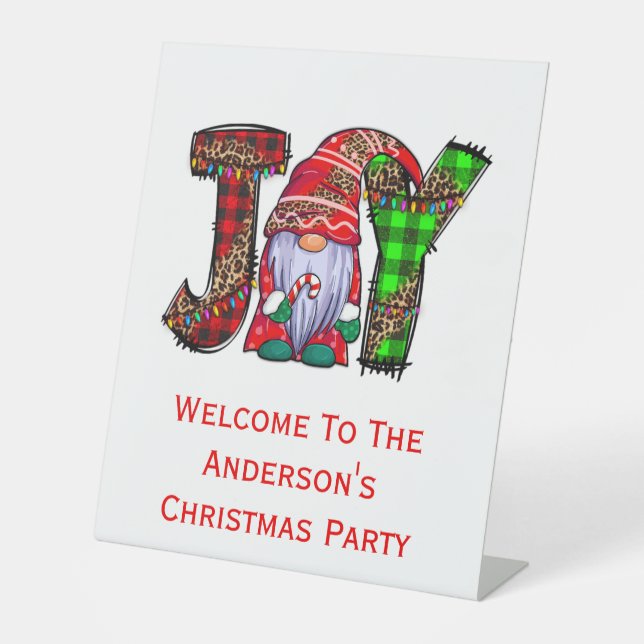 Personalised Joy Gnomes Merry Christmas Party Sign (Front)