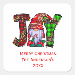 Personalised Joy Gnomes Merry Christmas Square Sticker