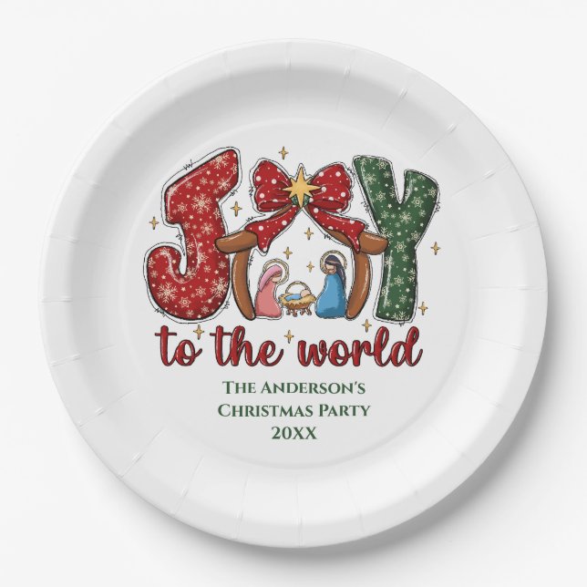 Personalised Joy Manger Scene Christmas Holiday Paper Plate (Front)