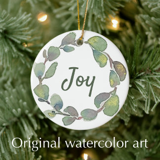 Personalised Joy Original Watercolor Scripture Ceramic Tree Decoration