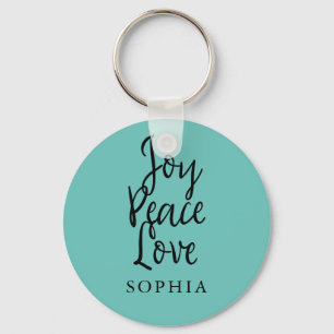 Personalised Joy Peace Love Inspirational Quote Key Ring
