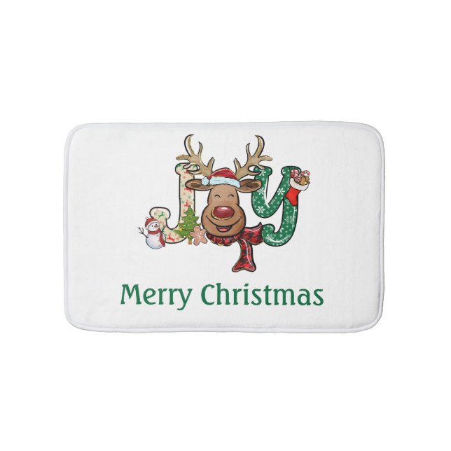 Personalised Joy Reindeer Fun Christmas Holiday  Bath Mat (Front)