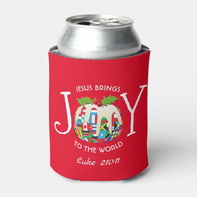 Personalised | JOY TO THE WORLD Flags | Festive Can Cooler (Can Front)