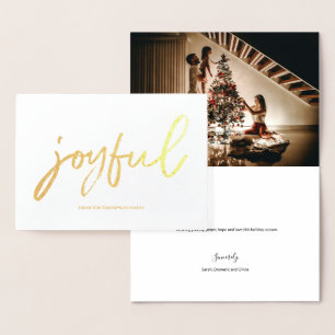 Personalised Joyful Script Family Photo Christmas Foil Card