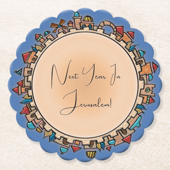 Personalised Judaica Jerusalem Paper Coaster (Front)
