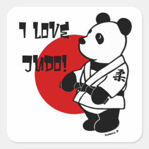 Personalised Judo Panda Cartoon Black Belt Square  Square Sticker