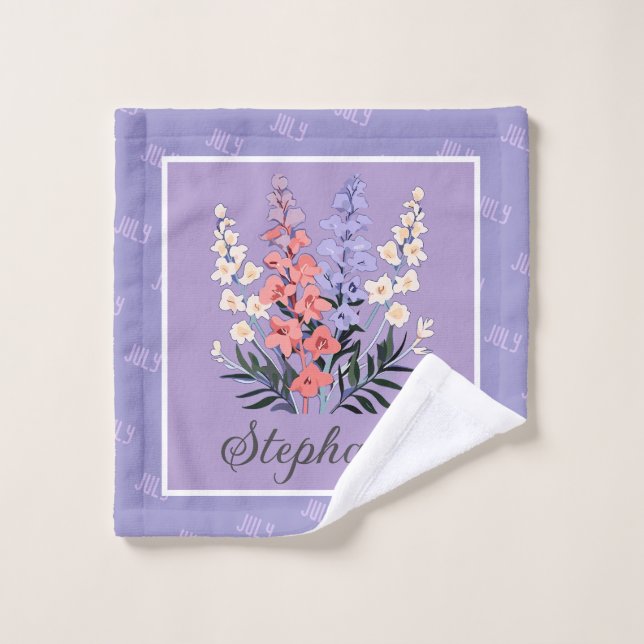 Personalised July Birth Flower Custom Name Wash Cloth (Wash Cloth)