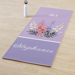 Personalised July Birth Flower Custom Name Yoga Mat