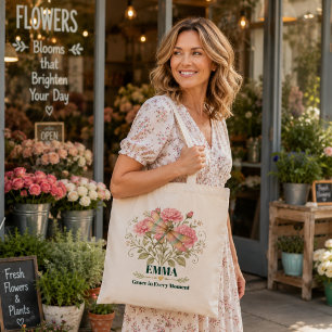 Personalised July Birth Flower Dragonfly Carnation Tote Bag