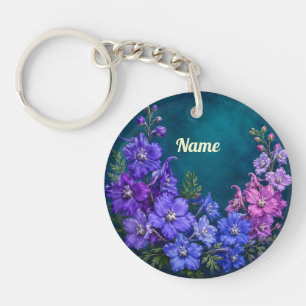 Personalised July Birth Flower Larkspur Key Ring