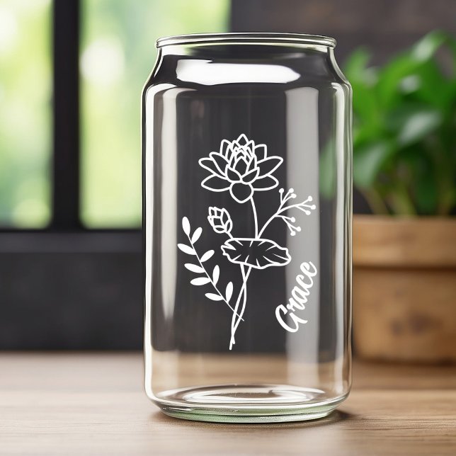 Personalised July Birth Month Flower Water Lily WT Can Glass (Creator Uploaded)