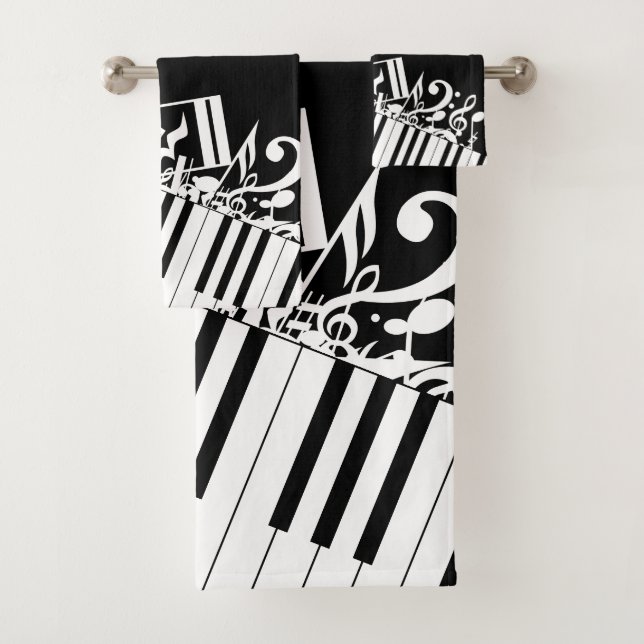 Personalised Jumbled Musical Notes and Piano Keys Bath Towel Set (Insitu)