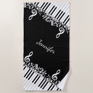 Personalised Jumbled Musical Notes and Piano Keys Beach Towel