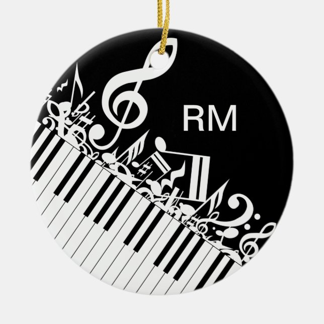 Personalised Jumbled Musical Notes and Piano Keys Ceramic Tree Decoration (Front)