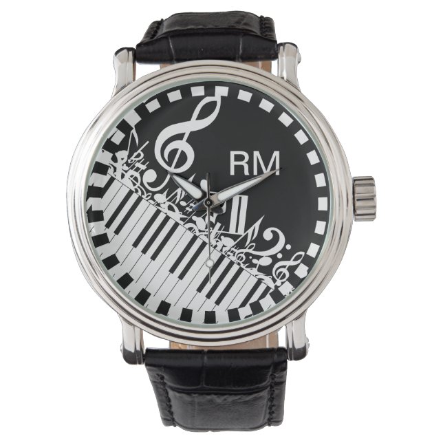Personalised Jumbled Musical Notes and Piano Keys Watch (Front)