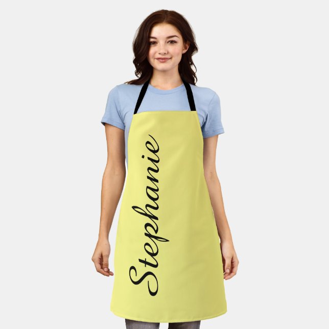 Personalised Jumbo Script Name Choose Your Colour Apron (Worn)