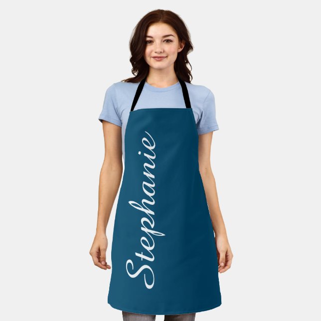 Personalised Jumbo Script Name Choose Your Colour Apron (Worn)
