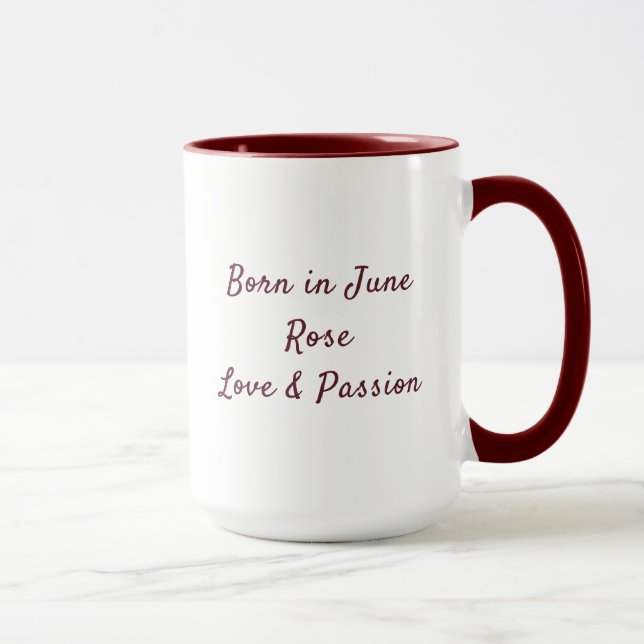 Personalised June Birth Flower Rose Custom Name Mug (Right)
