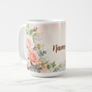 Personalised June Birth Flower Rose & Honeysuckle Coffee Mug