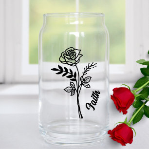 Personalised June Birth Month Flower Rose Can Glass