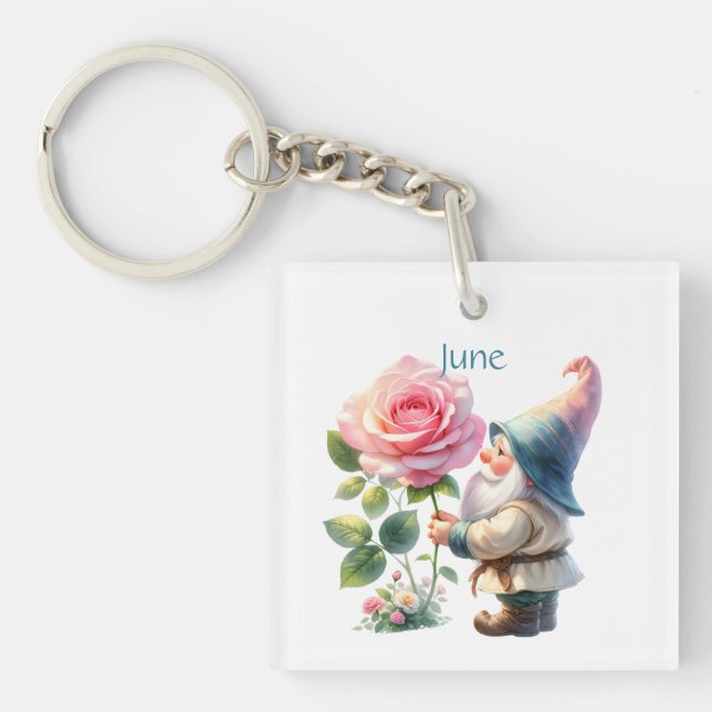 Personalised June Birth Month Garden Gnome Key Ring (Front)