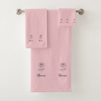 Personalised June Rose Birth Flower Gift for Her Bath Towel Set