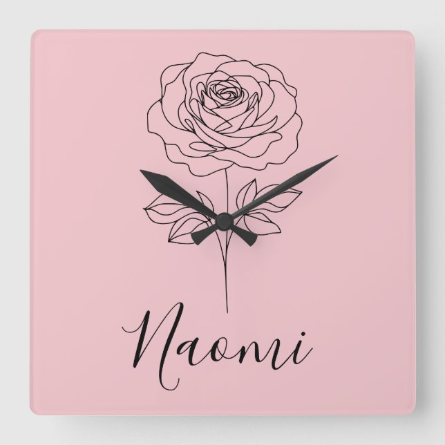  Personalised June Rose Birth Flower Gift for Her  Square Wall Clock (Front)