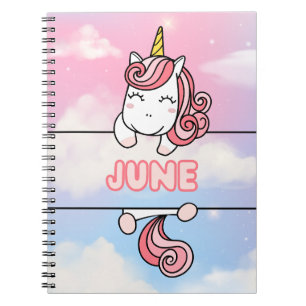 Personalised June Unicorn Girlie Notebook