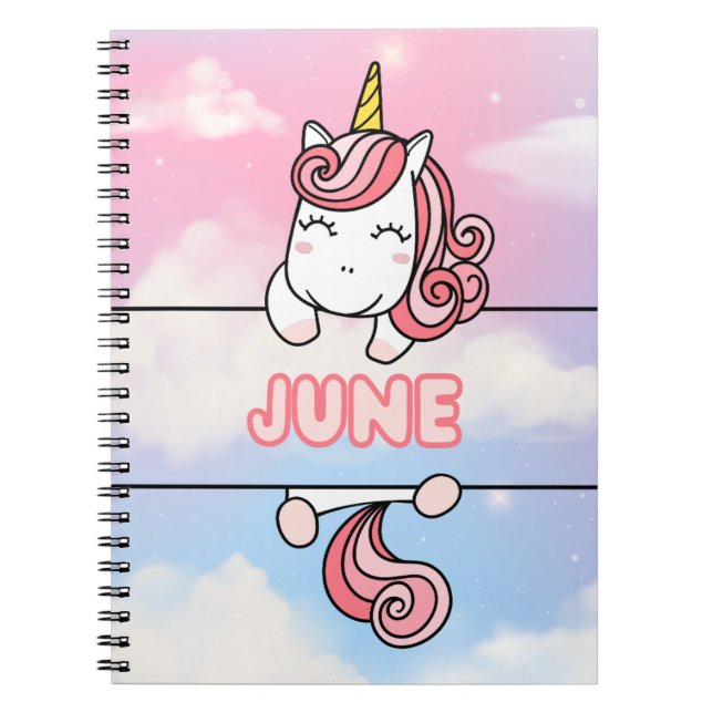 Personalised June Unicorn Girlie Notebook (Front)