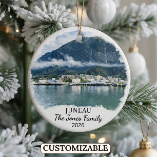 Personalised Juneau Ornament, Custom Alaska Ceramic Tree Decoration