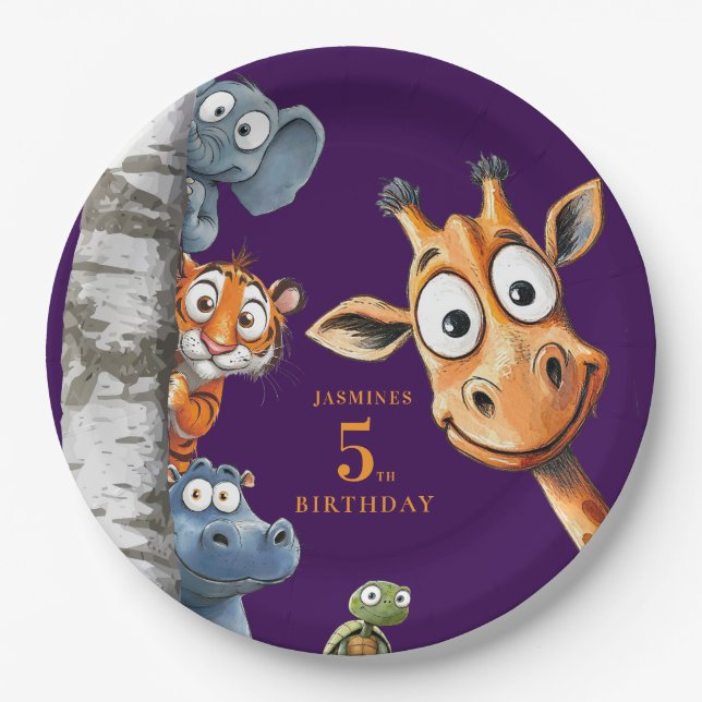 personalised Jungle Animals Birthday Party Plates (Front)