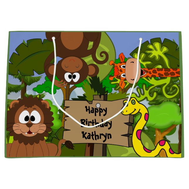 Personalised Jungle Birthday Large Gift Bag (Front)