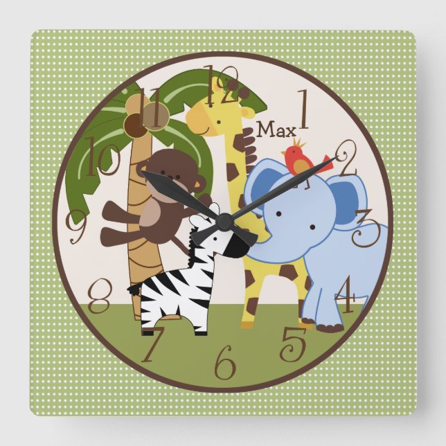 Personalised Jungle Buddies Animals Nursery Clock (Front)