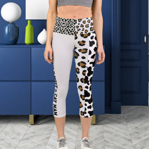 Personalised Jungle Cat Pattern Brown White Black Capri Leggings