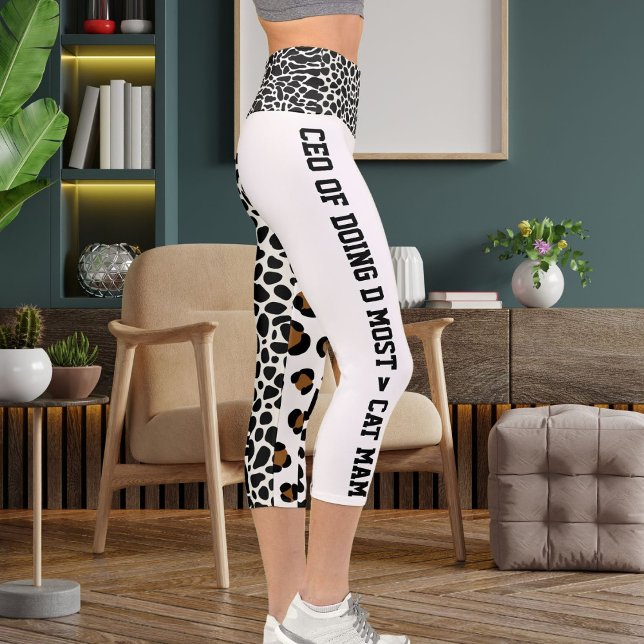 Personalised Jungle Cat Pattern Brown White Black Capri Leggings (Creator Uploaded)