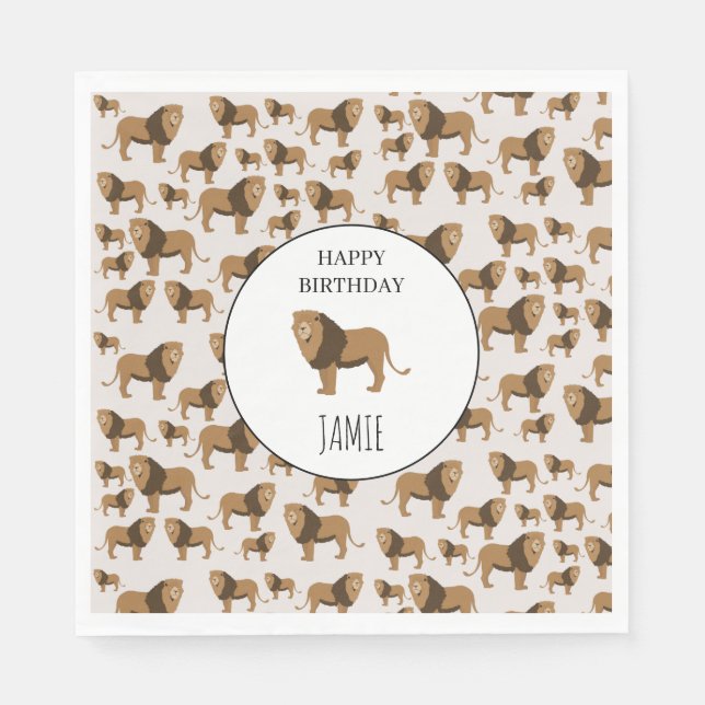 Personalised Jungle Lion Animal Pattern Birthday  Napkin (Front)