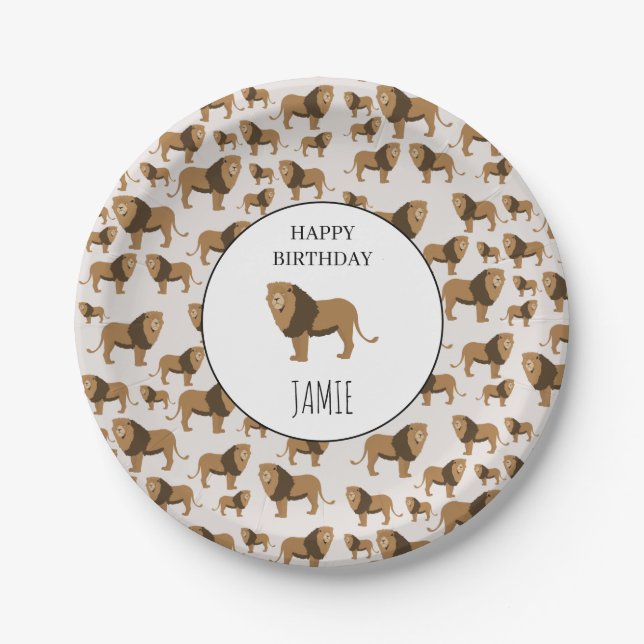 Personalised Jungle Lion Animal Pattern Birthday  Paper Plate (Front)