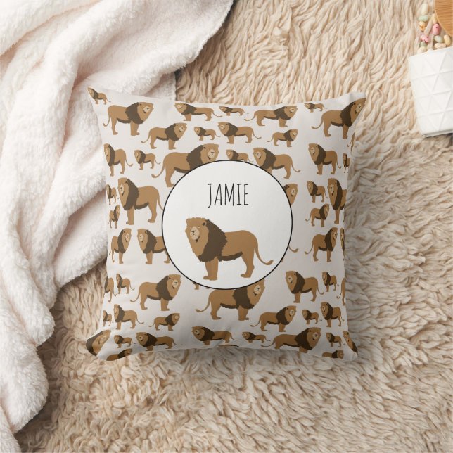 Personalised Jungle Lion Animal Pattern Cushion (Blanket)